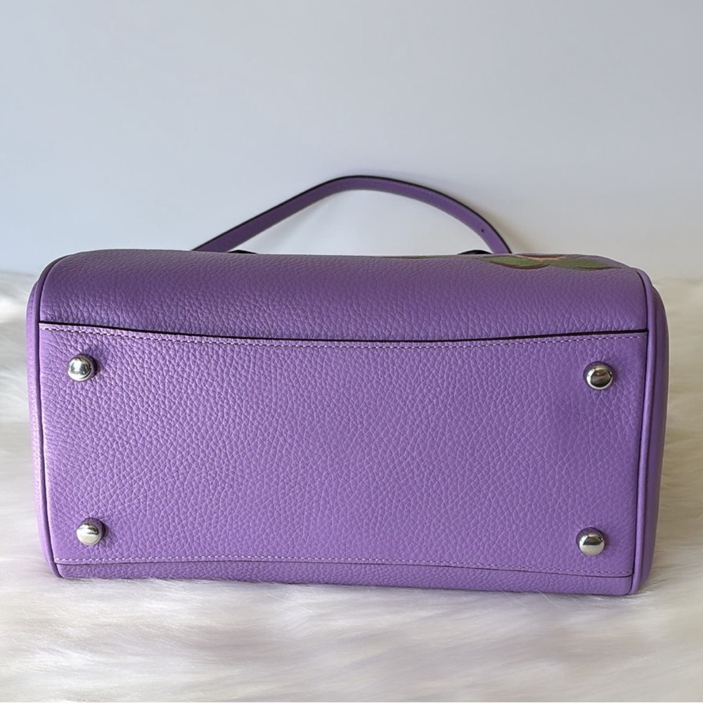 NWT Coach Rowan Satchel With Rose Print/ Refined Pebble Leather/Purple - Picture 3 of 10